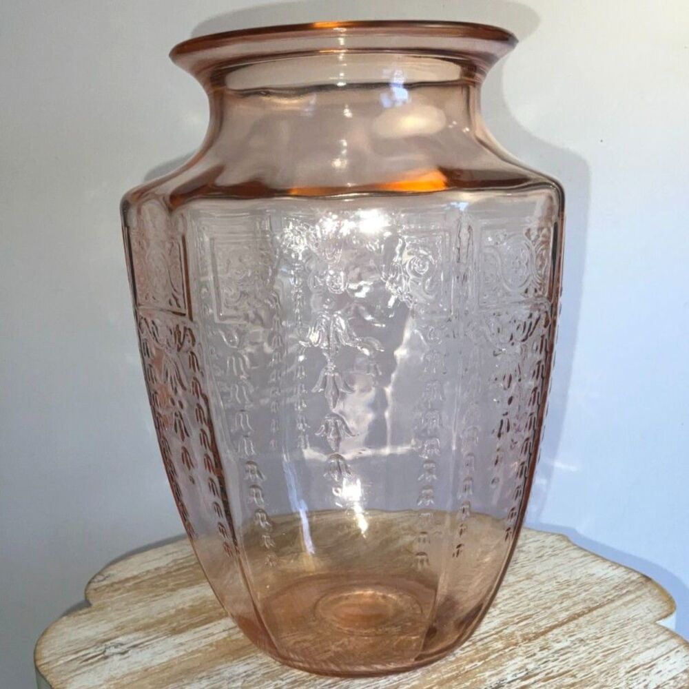 Pink Depression Glass Vase Princess Pattern Anchor Hocking
